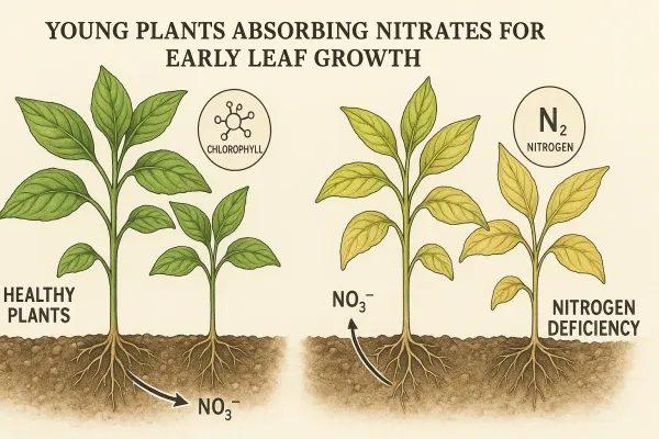 YOUNG PLANTS ABSORBING NITRATES FOR EARLY LEAF GROWTH
