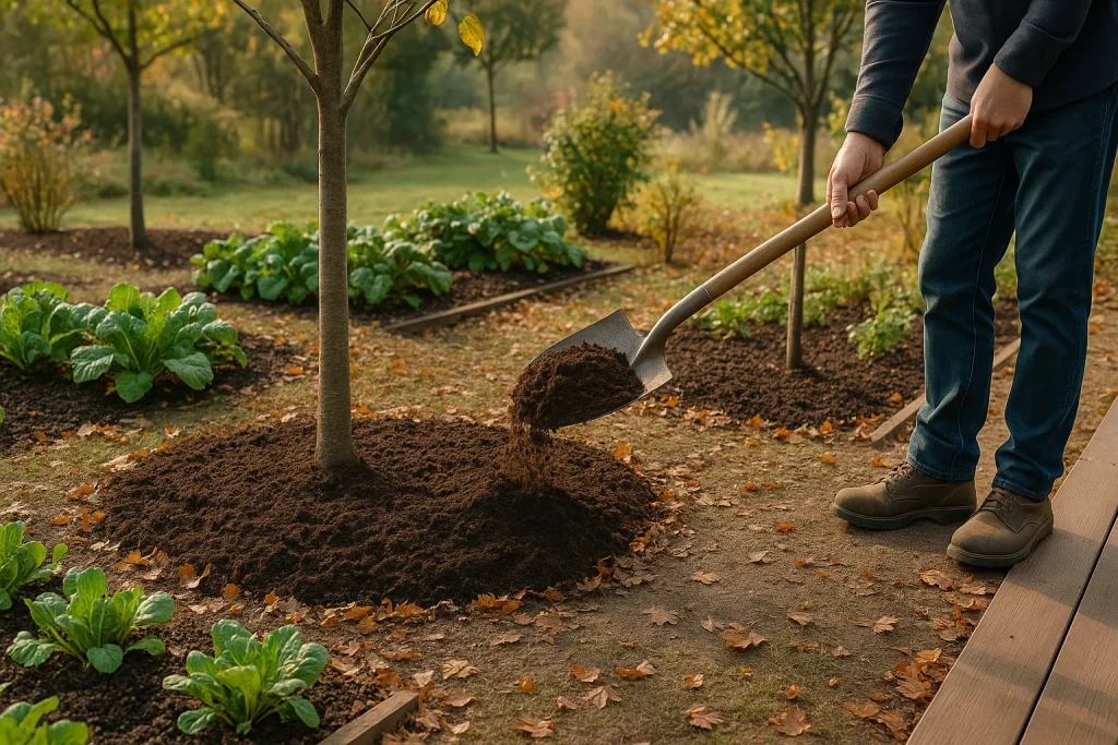 When should I spread compost around the garden?